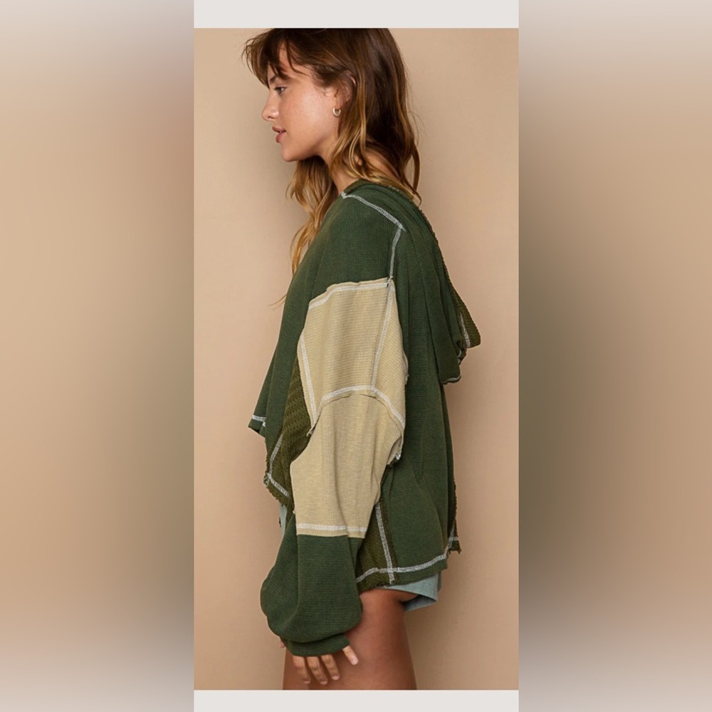 POL Raw Edge Full zip Hooded Sweatshirt Bohemian Oversized Chic , size M - Picture 11 of 12